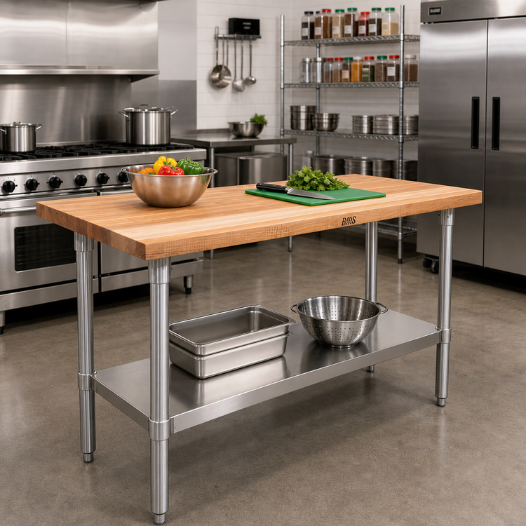 Product image #2 for John Boos JNS1836 36" x 18" Northern Hard Rock Maple Wood Top Work Table with Adjustable Undershelf