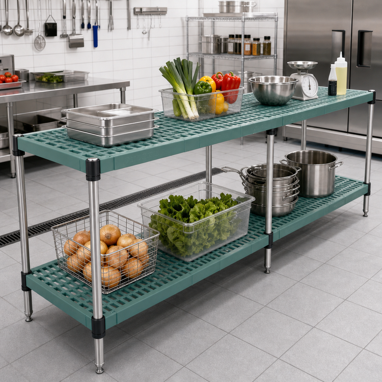 Product image #2 for QuadPlus Vented Polymer Shelf Mat with MicroGARD Antimicrobial Protection, 60 x 24 Inches, Green
