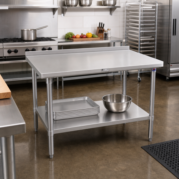 Product image #2 for John Boos Stallion 30 Inch x 36 Inch Stainless Steel Work Table with 1-1/2 Inch Rear Riser and Adjustable Undershelf