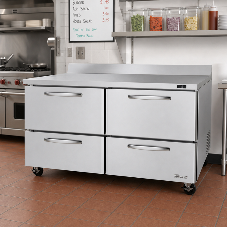 Product image #2 for Turbo Air PRO Series Two-Section Worktop Freezer with 4 Drawers, 17.2 Cu. Ft., Self-Contained, Stainless Steel