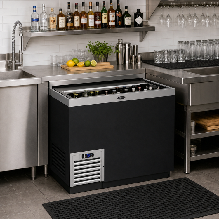 Product image #2 for Krowne 36-Inch Flat Top Bottle Cooler with Sliding Lid, Black Vinyl Exterior