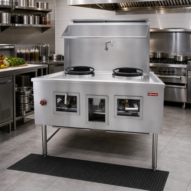 Product image #2 for Omcan USA 48-Inch Natural Gas 2-Chamber Wok Range with Water-Cooled Top