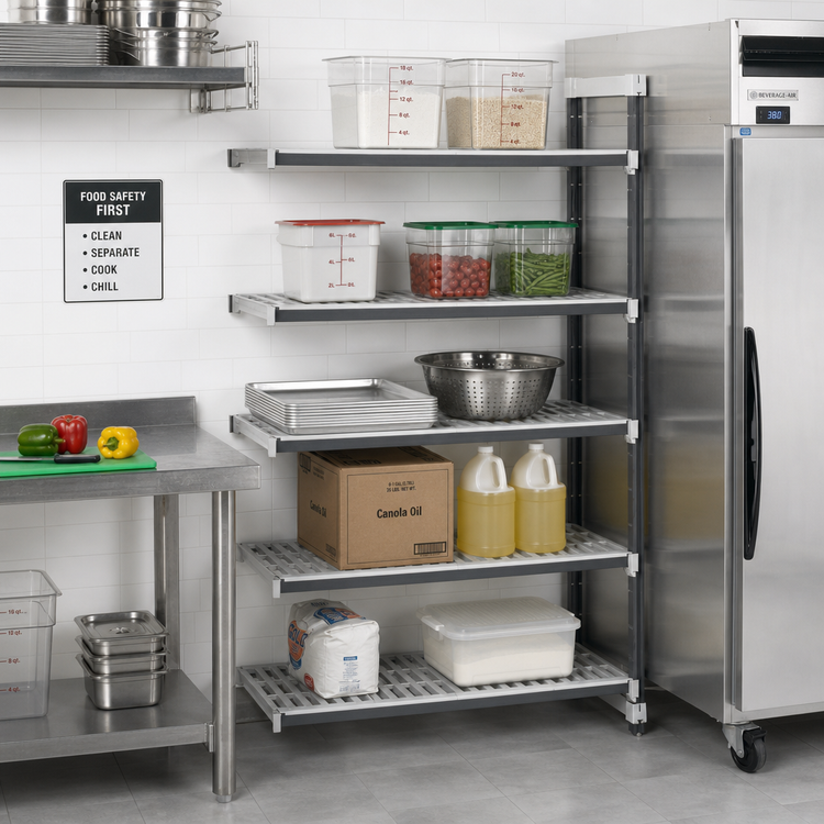 Product image #2 for Cambro Camshelving Elements XTRA 30" W x 18" D x 72" H 5-Tier Vented Stationary Add-On Polymer Shelving Unit