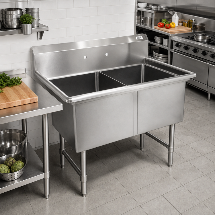Product image #2 for John Boos B Series Commercial 2-Compartment Stainless Steel Sink, 53-1/8" x 29-1/2", 14" Deep Bowls