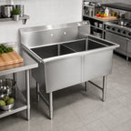 Thumbnail image #2 for John Boos 2B244-X Commercial 2-Compartment Stainless Steel Sink, 24" x 24" Bowls, 14" Deep, 10" Backsplash