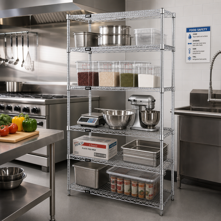 Product image #2 for Quantum Chrome-Plated Wire Shelving Starter Kit, 30"W x 18"D x 63"H, 5 Shelves