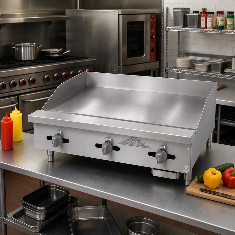 Product image #2 for Comstock-Castle Diner Series 72-Inch Countertop Gas Griddle with Manual Controls and 3/4-Inch Polished Steel Plate