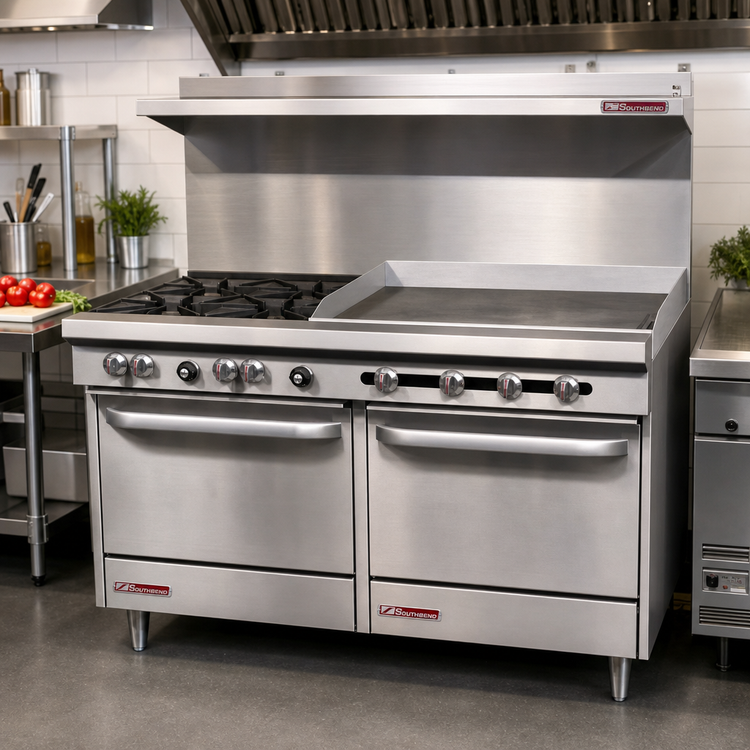 Product image #2 for Southbend S-Series 60-Inch Natural Gas Restaurant Range with 2 Open Burners, 48-Inch Thermostatic Griddle, Standard Oven, and Cabinet Base