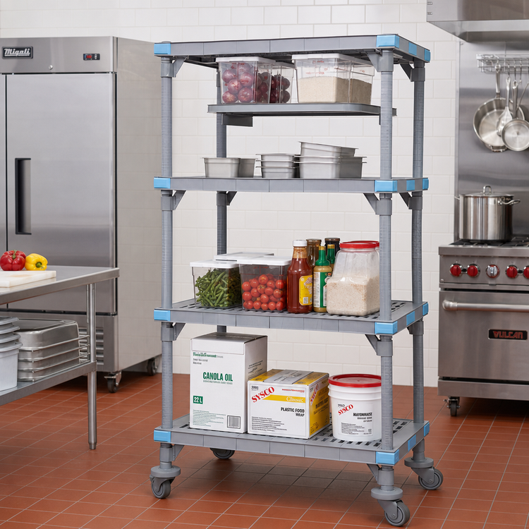 Product image #2 for Quantum Millenia Mobile Polymer Shelving Starter Unit with 4 Open Grid Shelves, 60 x 24 x 74 Inches, Gray
