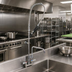 Thumbnail image #2 for BK Resources EVO-4DMPR-AF12 Deck-Mount Pre-Rinse Assembly with Add-On Faucet, 12-Inch Swing Spout, 4-Inch On-Center, Stainless Steel