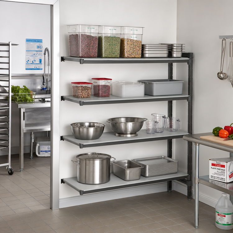 Product image #2 for Cambro Camshelving Basics Plus 4-Tier Solid Add-On Polymer Shelving Unit, 18 x 48 x 72, Brushed Graphite