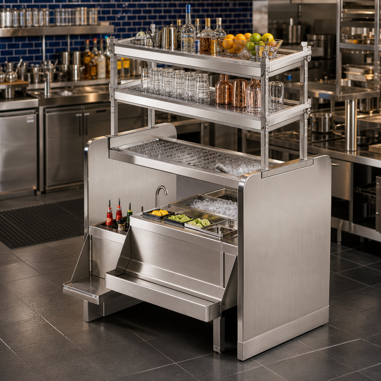 Product image #2 for Top Shelf Pass-Thru Underbar Ice Bin and Cocktail Station with Cold Plate