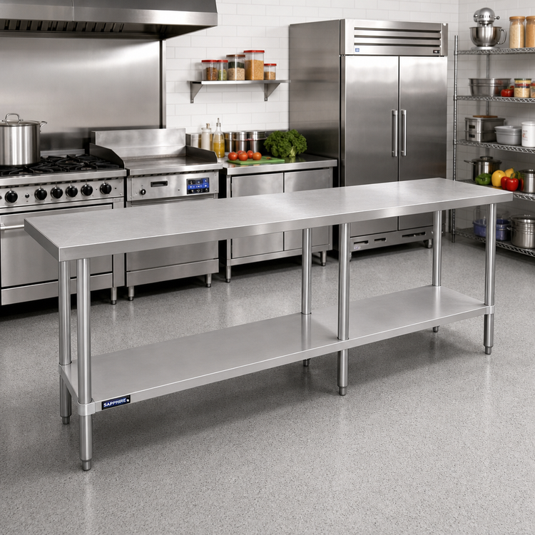 Product image #2 for Sapphire 84-Inch x 24-Inch Stainless Steel Flat Top Worktable with Galvanized Legs and Undershelf
