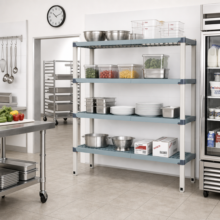 Product image #2 for MetroMax i 72-Inch Wide x 24-Inch Deep x 63-Inch High Stationary Polymer Starter Shelving Unit, 4 Open Grid Shelves
