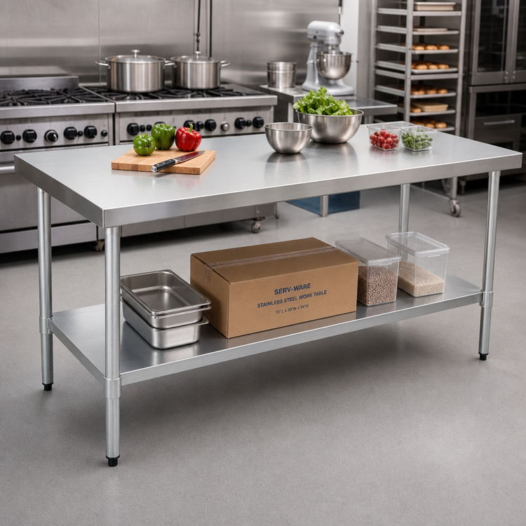 Product image #2 for Serv-Ware 72-Inch x 30-Inch Commercial Work Table with Stainless Undershelf
