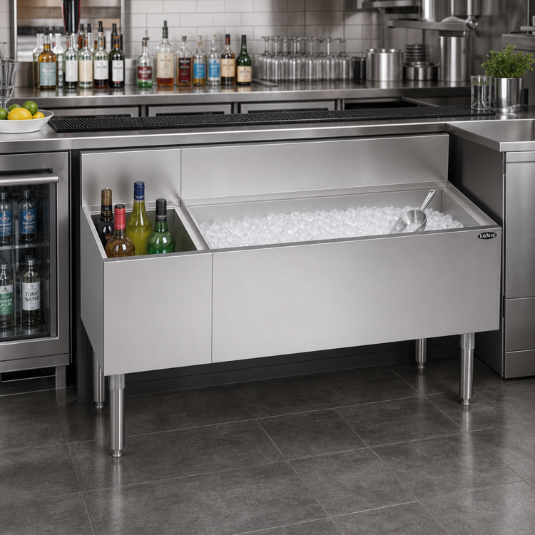 Product image #2 for Krowne Royal Series 48-Inch Underbar Combination Ice Bin with Right Ice Bin and Left 12-Inch Insulated Bottle Storage