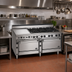 Thumbnail image #2 for Bistro 72-Inch Shallow-Depth Heavy-Duty Gas Restaurant Range with 12 Open Burners, Standard Oven, and Convection Oven