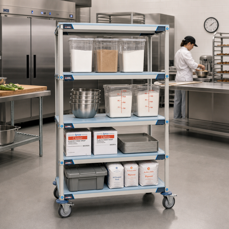 Product image #2 for MetroMax i Mobile Polymer Shelving Starter Unit, 4 Solid Mat Tiers, 36W x 18D x 69H