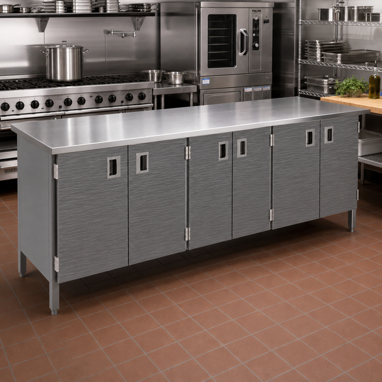 Product image #2 for John Boos 144"W x 24"D Enclosed Work Table with Cabinet Base, Hinged Doors, and Stainless Steel Top
