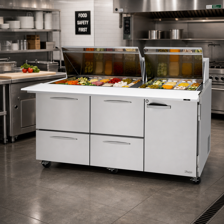 Product image #3 for Turbo Air PRO Series 72-5/8-Inch Mega Top Sandwich/Salad Prep Table with 1 Door, 4 Drawers, and 30-Pan Top