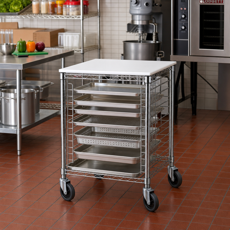 Product image #2 for Metro Portable Half-Height End-Load Wire Prep Rack with Poly Top, 8-Pan Capacity
