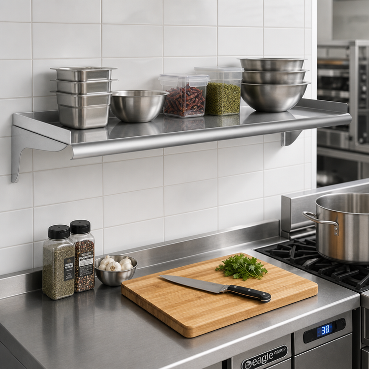 Product image #2 for Eagle Group Wall-Mounted Shelf, 48 Inch W x 12 Inch D, 16 Gauge Type 304 Stainless Steel