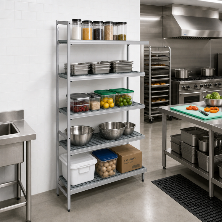 Product image #2 for Fermostock 5-Tier Perforated Polymer Shelving Expansion Kit, 26 x 18 x 83 Inches, Gray