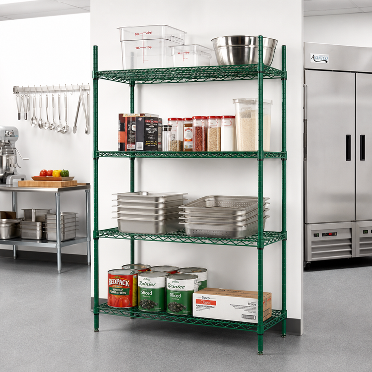Product image #2 for Redipak 4-Tier Stationary Wire Shelving Unit, 36 x 18 x 74 Inches, Green Epoxy Finish