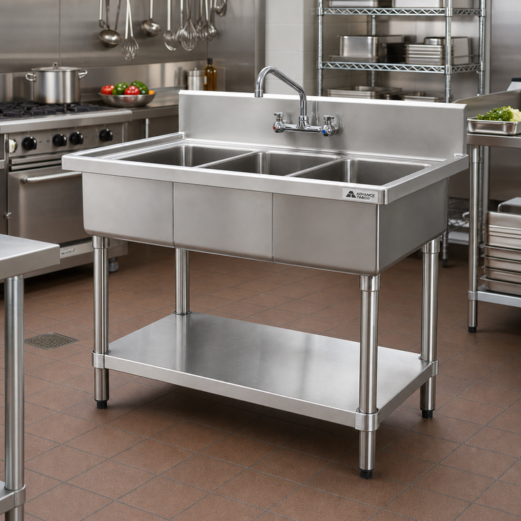 Product image #2 for Advance Tabco Stainless Steel Legs and Undershelf Upgrade for 3-Well Food Table