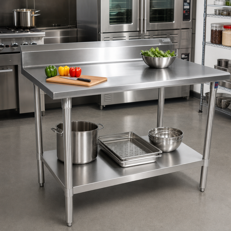 Product image #2 for John Boos Stallion 72-Inch x 30-Inch 14-Gauge Stainless Steel Top Work Table with 5-Inch Backsplash and Galvanized Base