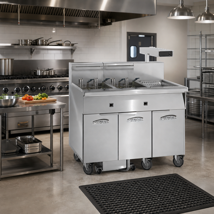 Product image #2 for Imperial Electric 6-Tank Floor Fryer with 50 lb. Capacity Tanks, Built-In Filter System, and Dump Station