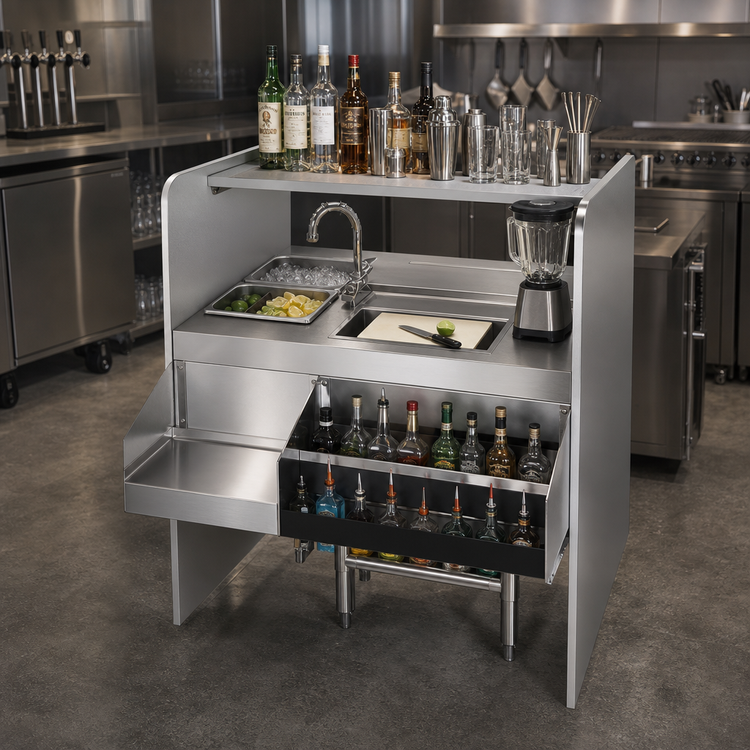 Product image #2 for Spec-Bar CS42-32R 42"W Cocktail Station with Blender Shelf, Ice Bin, and Double Speed Rail