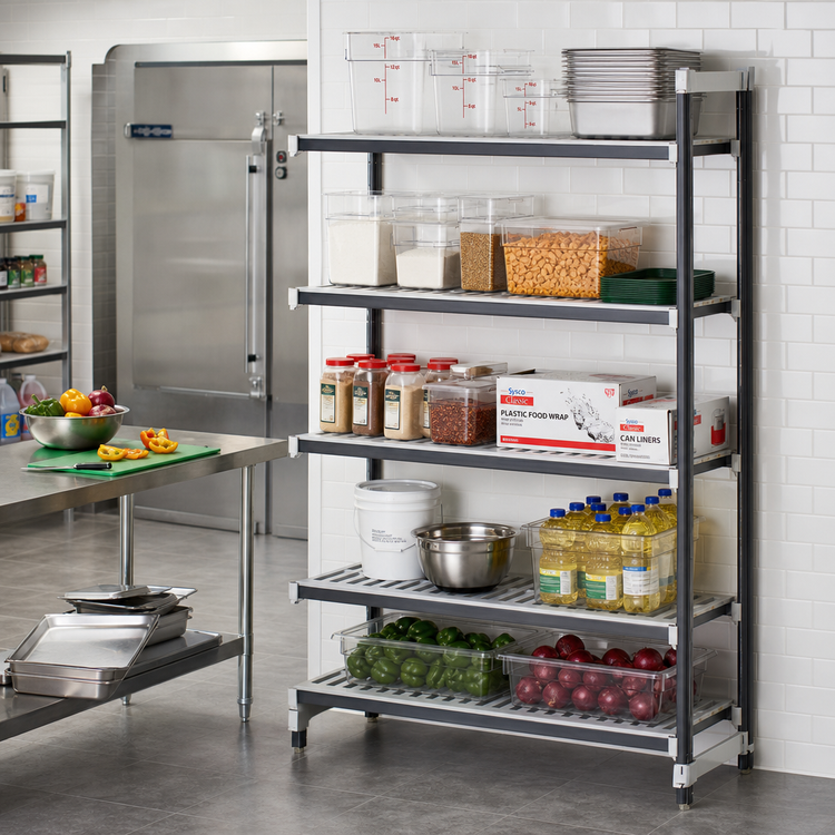 Product image #2 for Cambro Camshelving Elements XTRA 5-Tier Stationary Add-On Vented Polymer Shelving Unit, 18 x 30 x 84, Speckled Gray