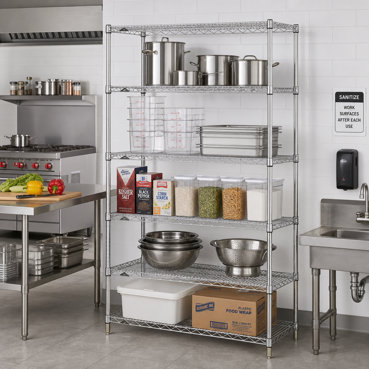 Product image #2 for Metro Super Erecta 5-Shelf Chrome Plated Stationary Starter Wire Shelving Unit, 48" W x 21" D x 74" H