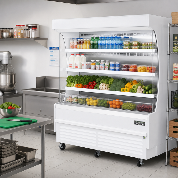 Product image #2 for Everest Refrigeration Vertical Open-Air Merchandiser Refrigerator, 73.25 in. W x 28.38 in. D, 19 Cu. Ft., White