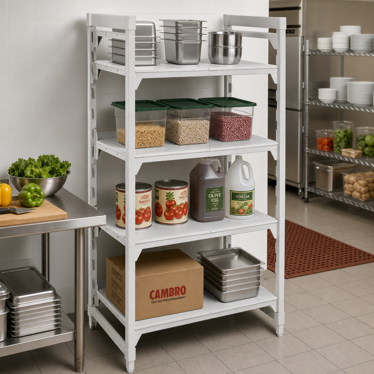 Product image #3 for Cambro Camshelving Premium 4-Shelf Solid Stationary Starter Polymer Shelving Unit, 24 x 24 x 72 Inches, Speckled Gray