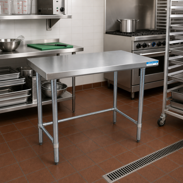 Product image #2 for BK Resources VTTOB-1848 48" x 18" Open Base Flat Top Stainless Steel Work Table with Galvanized Legs