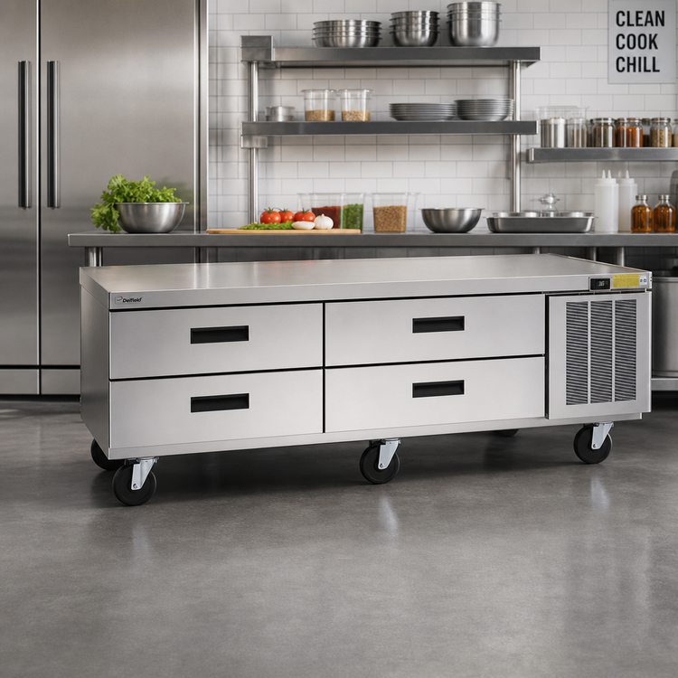 Product image #2 for Delfield Low Profile Refrigerated Equipment Stand, 78-1/4-Inch Wide, 4-Drawer, Stainless Steel Top