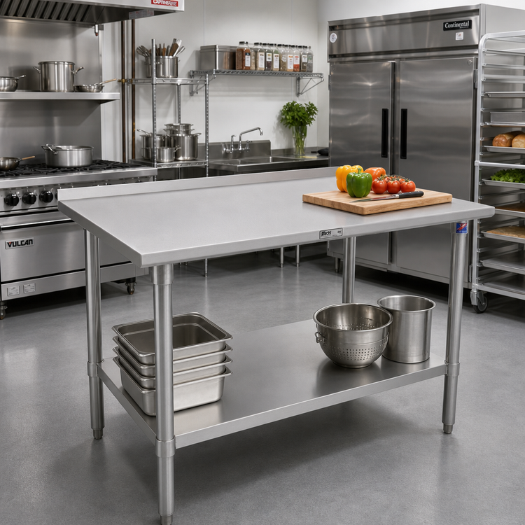Product image #2 for John Boos Stallion 60-Inch x 30-Inch Stainless Steel Work Table with 1-1/2-Inch Rear Up-Turn and Adjustable Undershelf