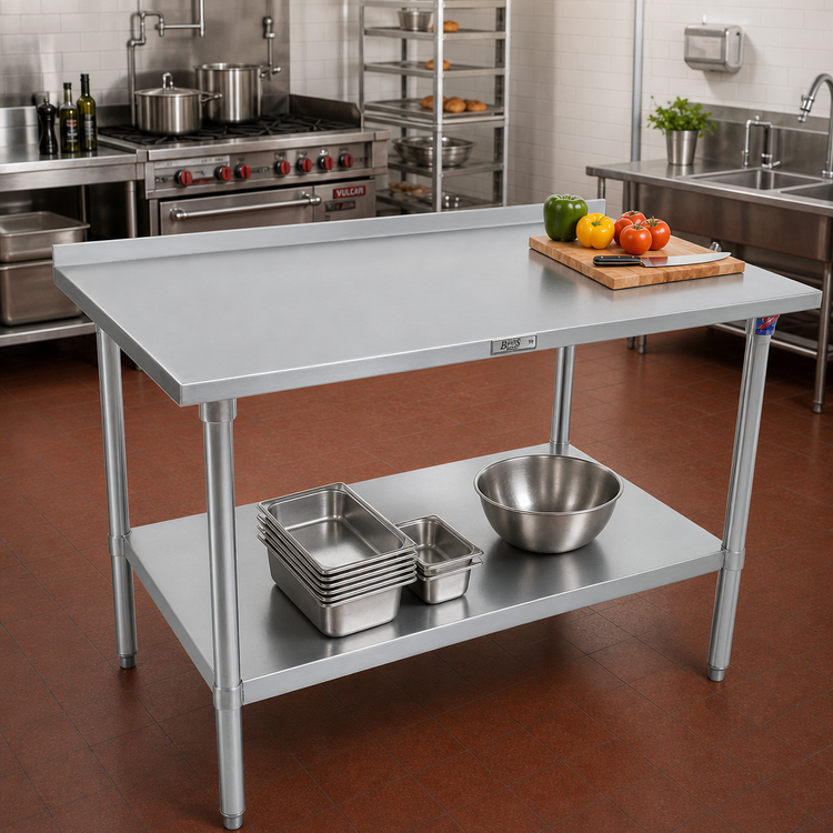 Product image #2 for John Boos Stallion 60-Inch x 30-Inch Stainless Steel Work Table with 1-1/2-Inch Rear Up-Turn and Adjustable Undershelf
