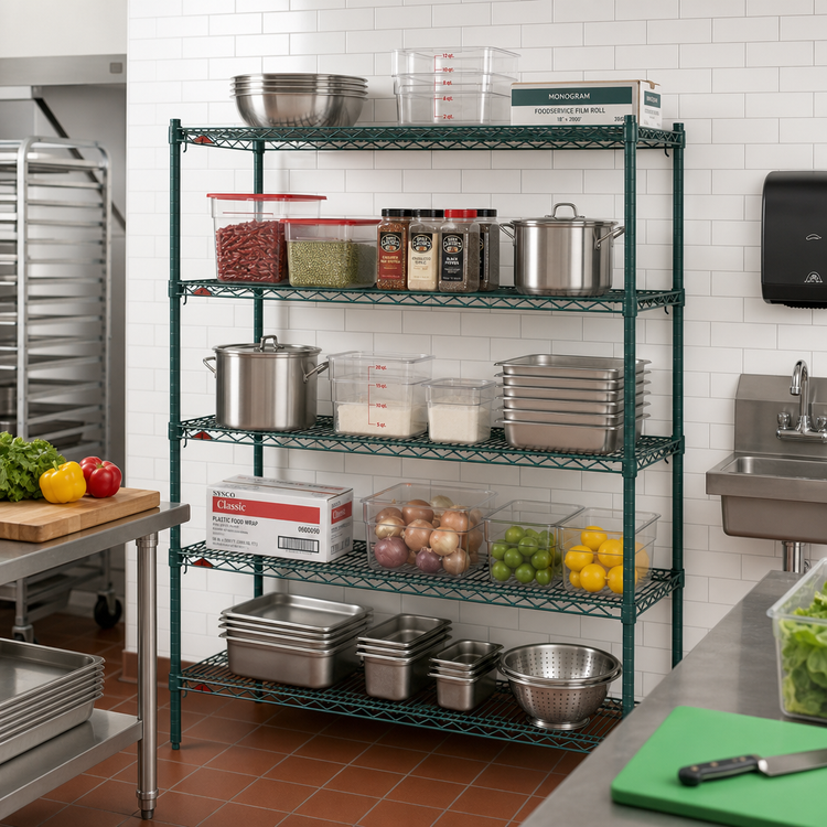Product image #3 for Metro Super Adjustable Super Erecta Stationary Wire Shelving Starter Unit, 72"W x 18"D x 74"H, 5 Shelves, Metroseal 3 Green