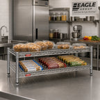 Thumbnail image #2 for Eagle Group QuadTruss HDFCM1424C 2-Tier Front Case Wire Shelving Unit, 24 x 14 x 14 Inches, Chrome Finish, NSF