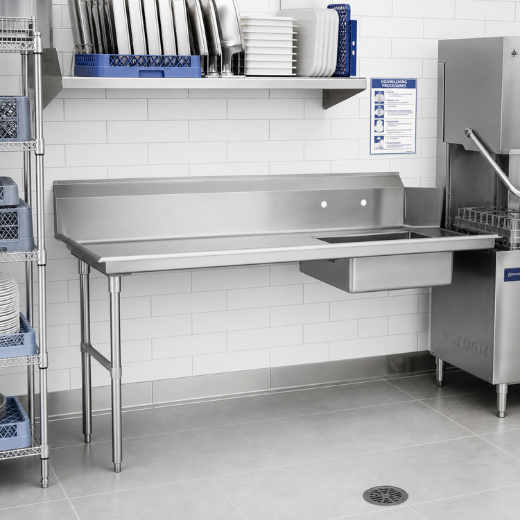 Product image #2 for Omcan USA 72-Inch Straight Soiled Dish Table with Right-Side Sink, Stainless Steel