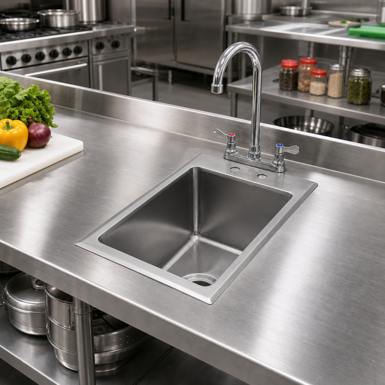 Product image #2 for Klinger's Trading Heavy-Duty Drop-In Stainless Steel Sink, 1 Compartment, 10 x 14 x 10 Bowl