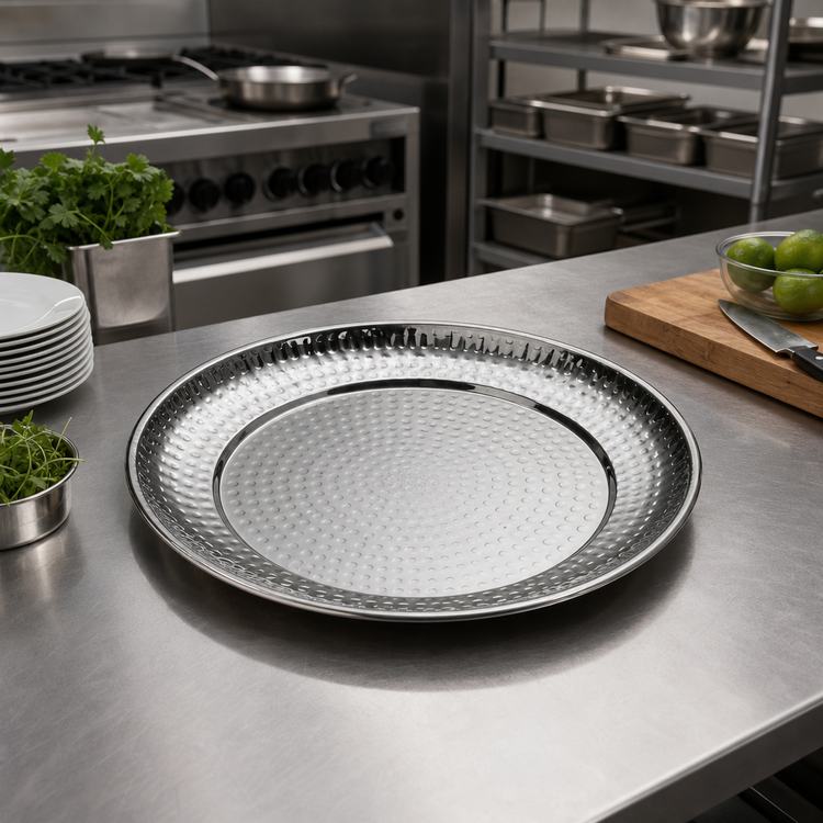 Product image #2 for American Metalcraft 14-Inch Round Hammered Stainless Steel Serving Tray