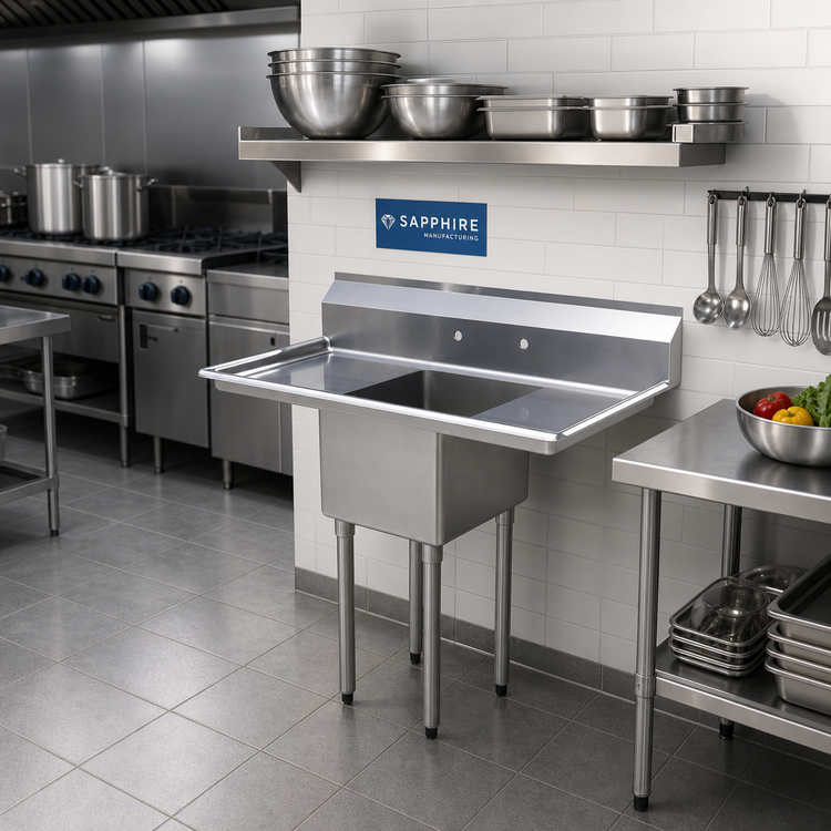 Product image #2 for Sapphire Manufacturing 54-Inch 1-Compartment Stainless Steel Sink with Dual Drainboards