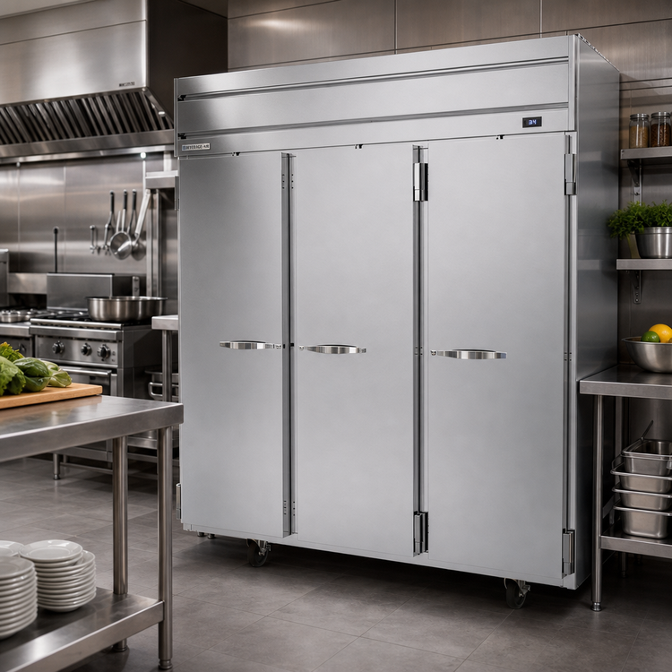 Product image #2 for Beverage-Air Horizon Series Three-Section Reach-In Refrigerator, 71.52 Cu. Ft., Solid Doors, Top-Mounted Self-Contained
