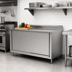Thumbnail image #2 for John Boos 4CS4R5-3660 Enclosed Stainless Steel Work Table with Sliding Doors, 60 x 36 in, 14-Gauge 300-Series Top, 5-Inch Backsplash