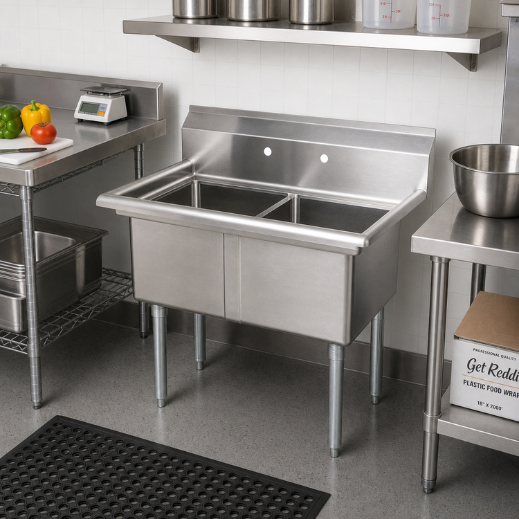 Product image #2 for Omcan USA 2-Compartment Pot Sink with 21" x 18" x 14" Bowls, 304 Stainless Steel, No Drainboard