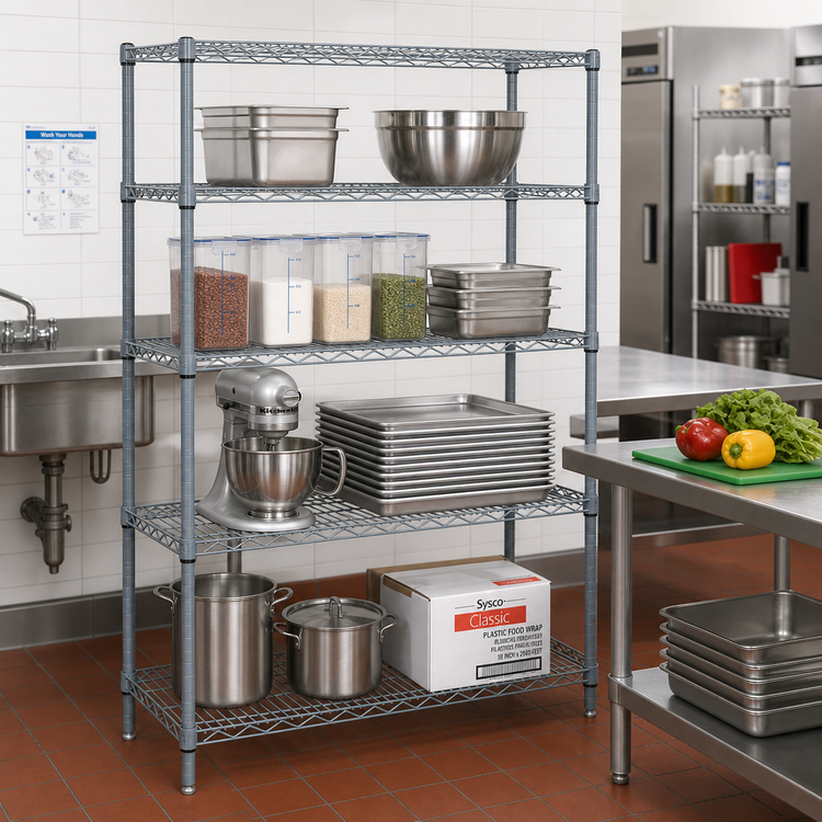 Product image #2 for Quantum Stationary Wire Shelving Starter Kit, 42" W x 14" D x 63" H, Gray Epoxy